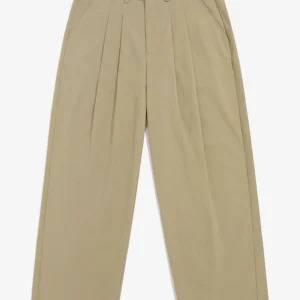 PLEATED WIDE KHAKI PANTS - BEIGE