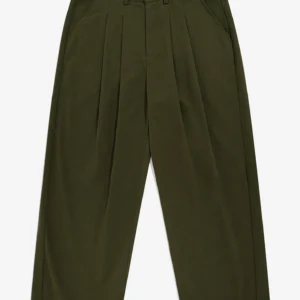 PLEATED WIDE KHAKI PANTS - OLIVE
